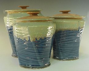 Canisters/Cookie Jars using Spiral Pattern in Transparent Cobalt Blue