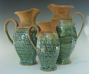 Pitchers using Vertical, Vertical & Wavy Patterns in Transparent Emerald Green
